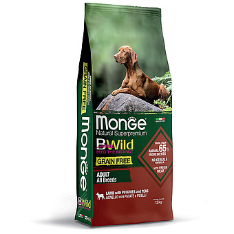 Корм сухой Monge Dog Bwild Grain Free, беззерновой, из мяса ягненка, с картофелем и горохом, для взрослых собак всех пород, 12 кг, 70011730 фото 1