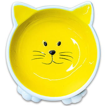 Миска Mr.Kranch керамическая для кошек Мордочка кошки на ножках 100 мл желтая фото 1